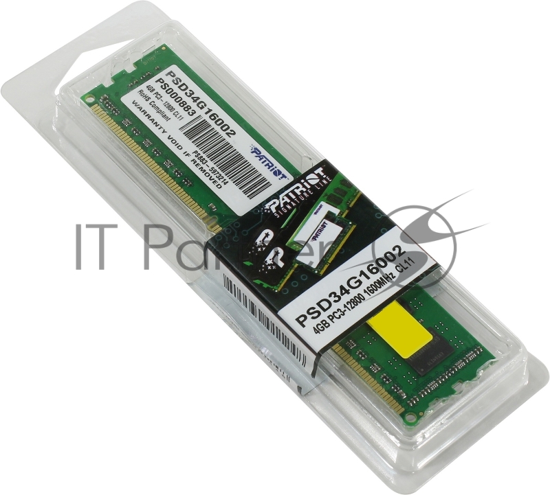Модуль памяти Patriot DIMM DDR3 4GB (PC3-12800) 1600MHz PSD34G16002