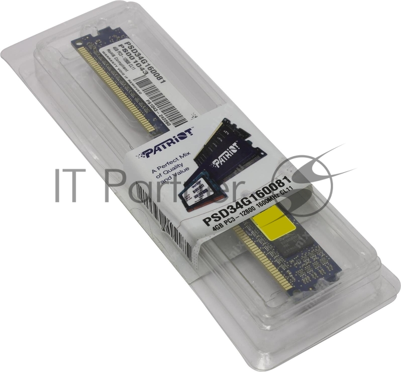Модуль памяти Patriot DIMM DDR3 4GB (PC3-12800) 1600MHz PSD34G160081