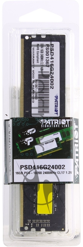 Модуль памяти Patriot DIMM DDR4 16GB PSD416G24002 {PC4-19200, 2400MHz}