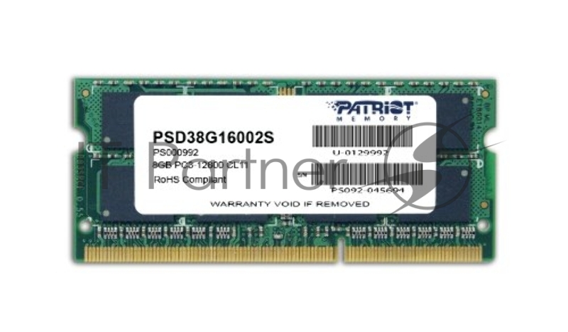 Модуль памяти Patriot SO-DIMM DDR3 8GB PSD38G16002S (PC3-12800, 1600MHz, 1.5V)