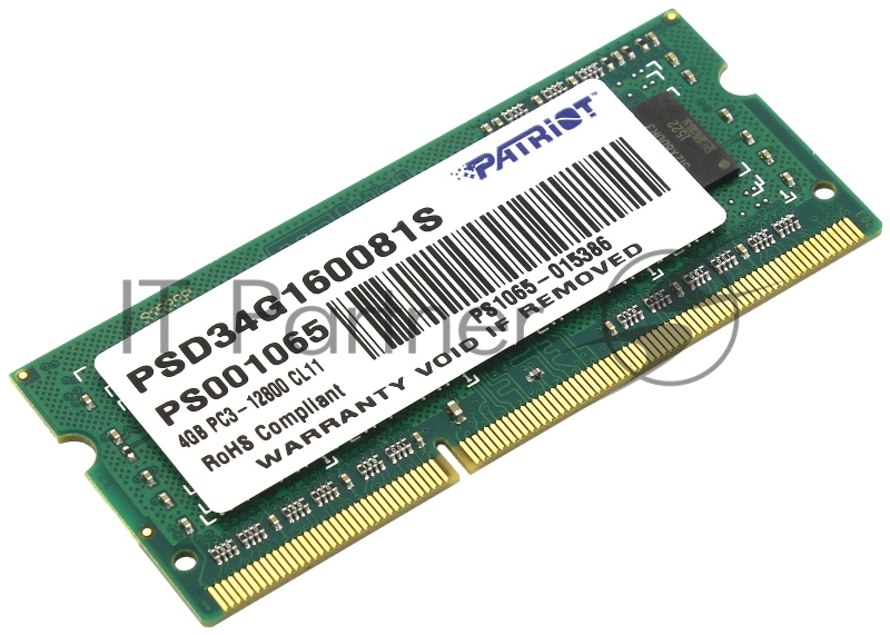 Модуль памяти Patriot SO-DIMM DDR3 4Gb 1600MHz PSD34G160081S RTL PC3-12800 CL11 204-pin 1.5В