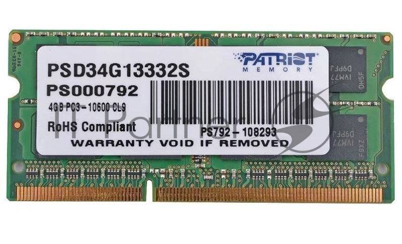 Модуль памяти Patriot SO-DIMM DDR3 4GB PC10600 SO PSD34G13332S PATRIOT