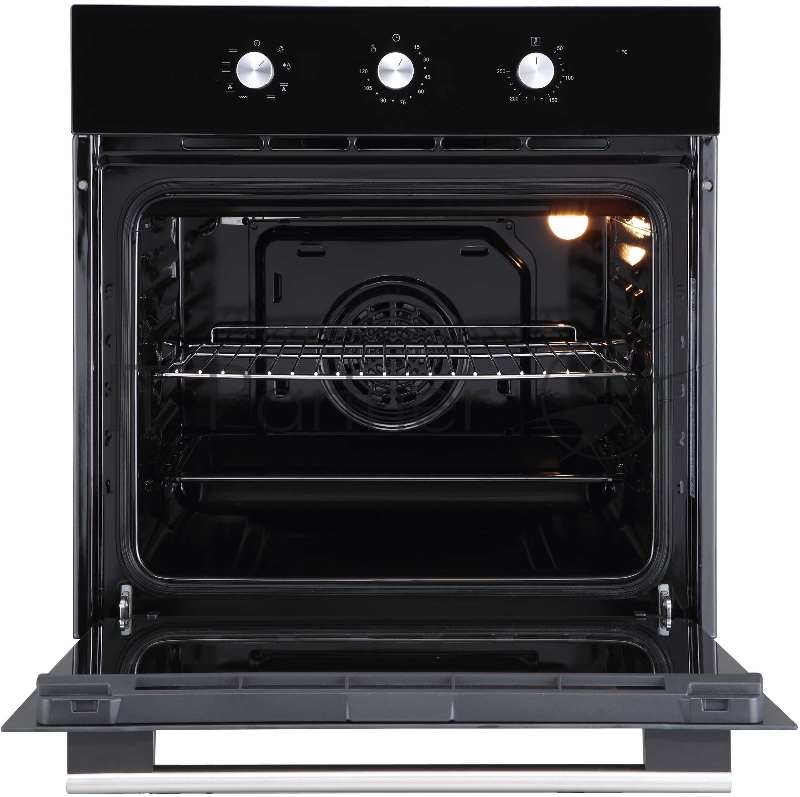 Духовой шкаф встраиваемый полноразмерный, 60 см, 8 режимов, объем духовки 65л, поворотные переключатели, панель управления - черное стекло, универсальный противень, решетка-гриль, двойное стекло дверцы, легко-съемное большое внутреннее стекло Full G