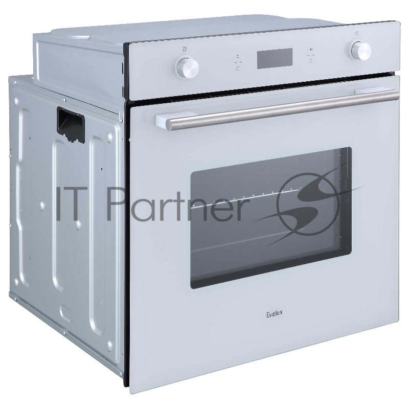 Духовой шкаф встраиваемый полноразмерный, 60 см, 9 режимов, объем духовки 70л, утапливаемые переключатели, большой дисплей Snow White, хромированные боковые решетки, телескопические направляющие 1 уровнь, панель управления - белое стекло, универсал