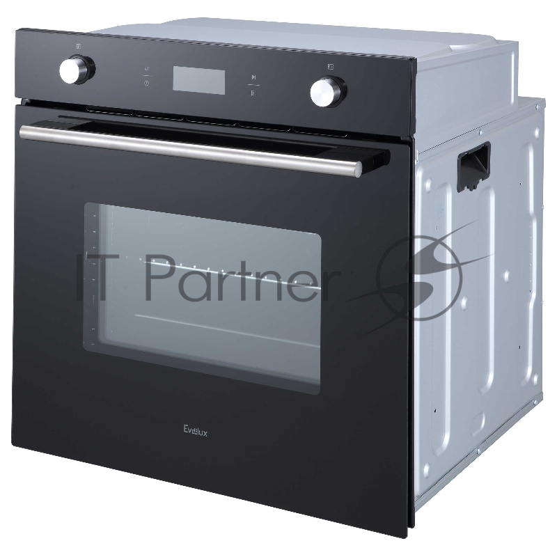 Духовой шкаф встраиваемый полноразмерный, 60 см, 9 режимов, объем духовки 70л, утапливаемые переключатели, большой дисплей Snow White, хромированные боковые решетки, телескопические направляющие 1 уровнь, панель управления - черное стекло, универса