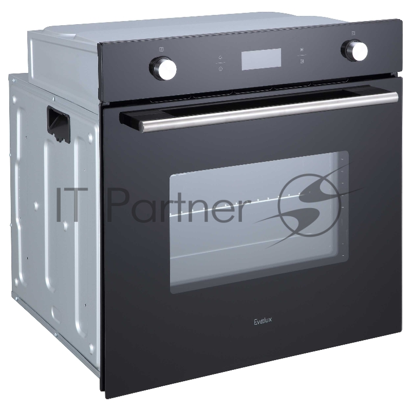 Духовой шкаф встраиваемый полноразмерный, 60 см, 9 режимов, объем духовки 70л, утапливаемые переключатели, большой дисплей Snow White, хромированные боковые решетки, телескопические направляющие 1 уровнь, панель управления - черное стекло, универса