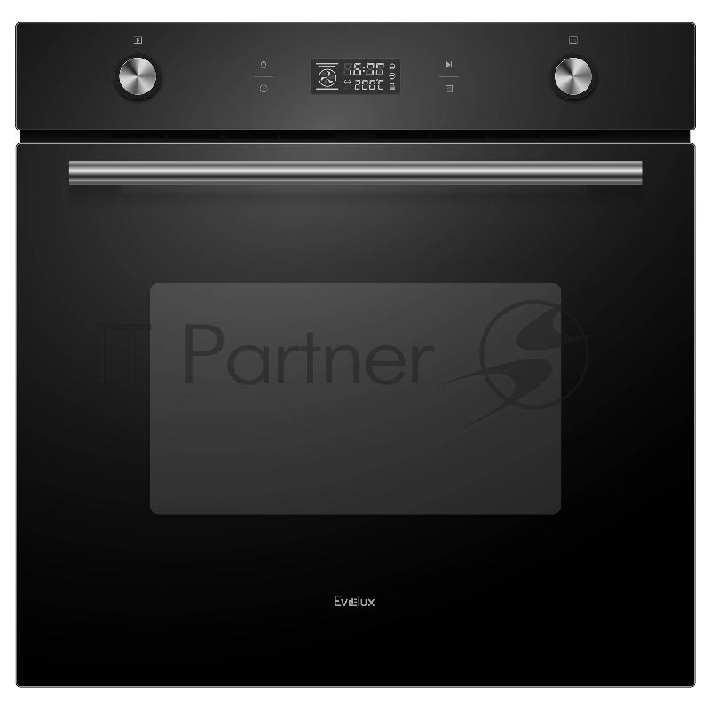 Духовой шкаф встраиваемый полноразмерный, 60 см, 9 режимов, объем духовки 70л, утапливаемые переключатели, большой дисплей Snow White, хромированные боковые решетки, телескопические направляющие 1 уровнь, панель управления - черное стекло, универса