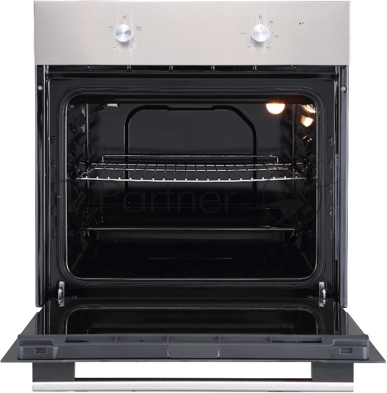 Духовой шкаф встраиваемый полноразмерный, 60 см, механическое управление, 4 режима, объем духовки 65л, поворотные переключатели, панель управления - нержавеющая сталь, универсальный противень, решетка-гриль, двойное стекло дверцы, легко-съемное боль