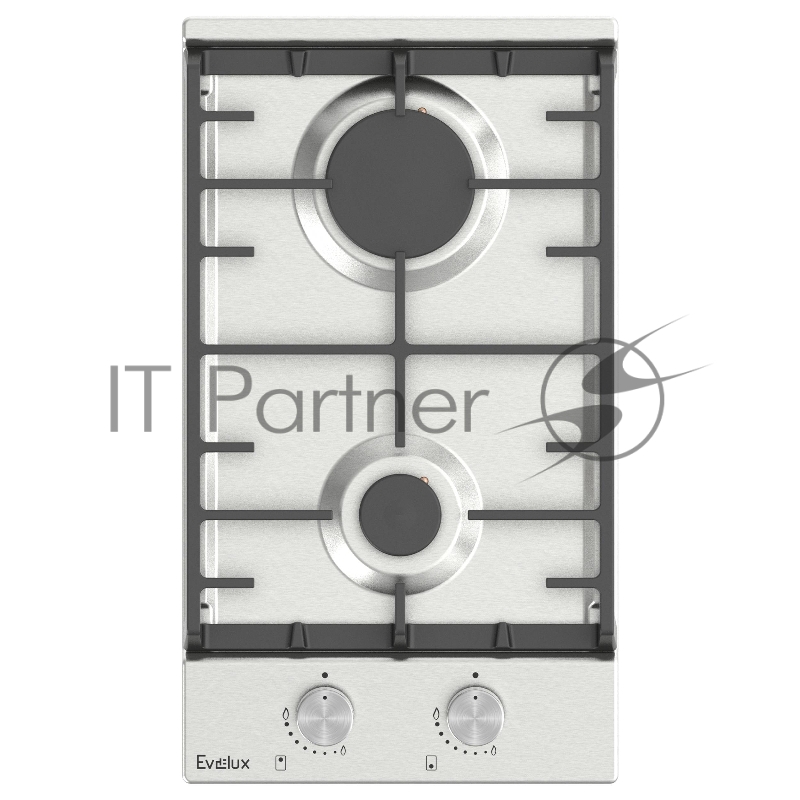 Варочная панель газовая Evelux HEG300X, 60 см, 2 конфорки: экономичная конфорка (0,9 кВт), экспресс-конфорка (2,9 кВт), газ-контроль, электроподжиг, нержавеющая сталь, чугунные решетки, поворотные переключатели, комплект форсунок-переходников на бало