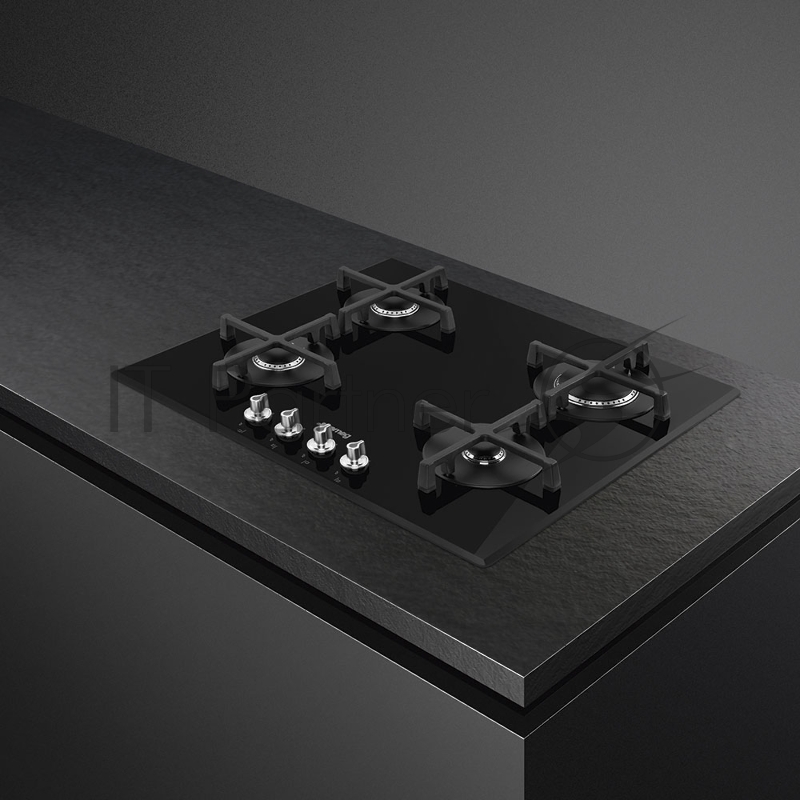 Встраиваемая газовая панель SMEG/ Газ, Linea, газовая варочная панель, 60 см, черная стеклокерамика, скошенный край
