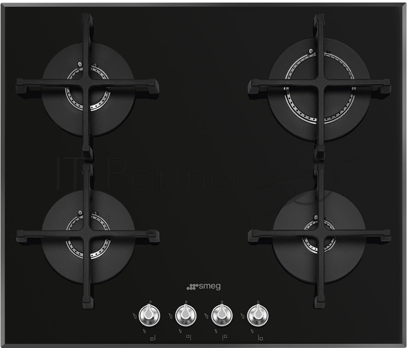 Встраиваемая газовая панель SMEG/ Газ, Linea, газовая варочная панель, 60 см, черная стеклокерамика, скошенный край