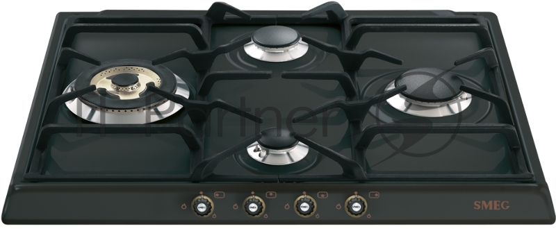 Встраиваемая газовая варочная панель SMEG/ Газ, CORTINA, 60 см,антрацит/ фурнитура латунь