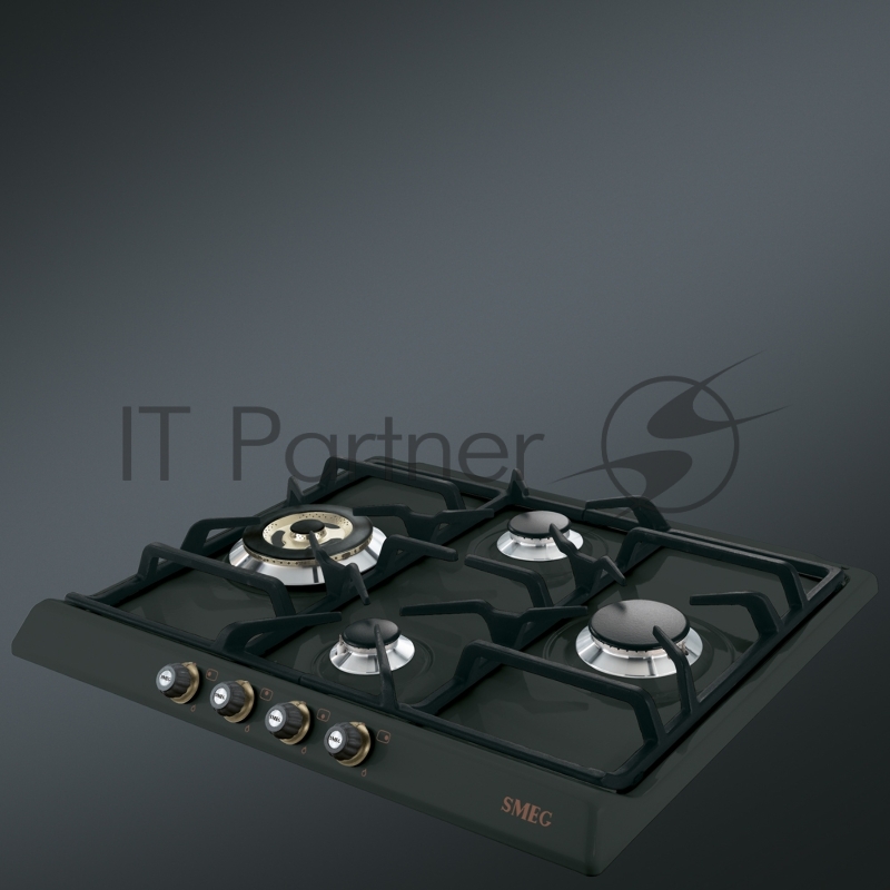 Встраиваемая газовая варочная панель SMEG/ Газ, CORTINA, 60 см,антрацит/ фурнитура латунь