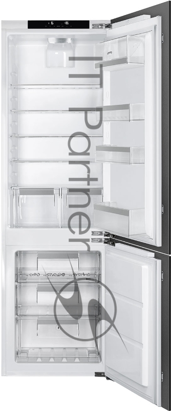 Встраиваемый комбинированный холодильник, No-Frost, объем камер 187+61л, нижняя морозильная камера, жесткое крепление фасада