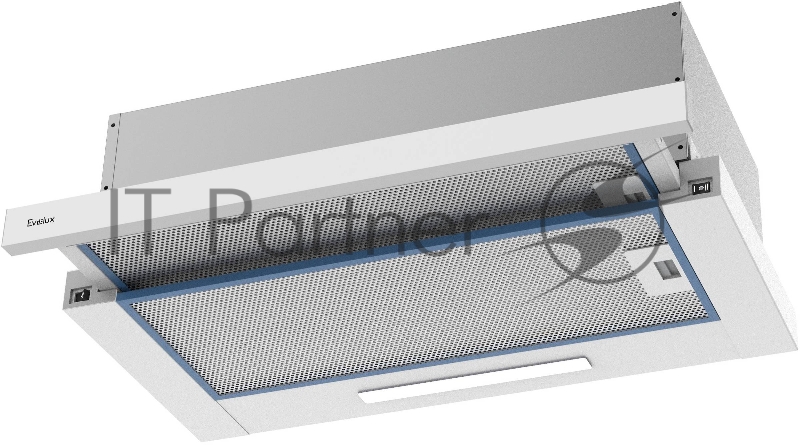 Встраиваемая телескопическая вытяжка, 60 см, отвод/циркуляция, механический контроль, 2 скорости работы, производительность 670 м3/ч, LED освещение, металл, белый, 598х305-495х201 мм.