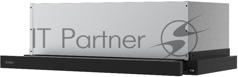 Встраиваемая телескопическая вытяжка, 60 см, отвод/циркуляция, механический контроль, 2 скорости работы, производительность 670 м3/ч, LED освещение, металл, черный, 598х305-495х201 мм.