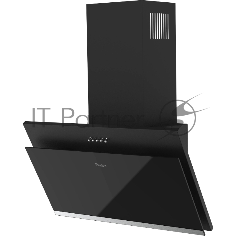 Наклонная вытяжка, 60 см, механический контроль, 3 скорости работы, производительность 900 м3/ч, LED освещение, черный, металл, стекло, 600 x 291х368-607 мм.