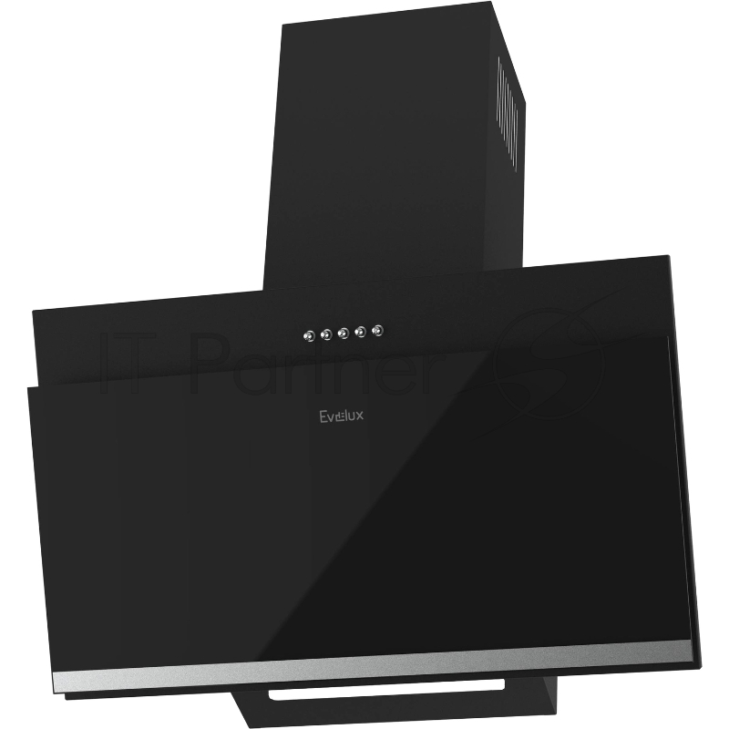 Наклонная вытяжка, 60 см, механический контроль, 3 скорости работы, производительность 900 м3/ч, LED освещение, черный, металл, стекло, 600 x 291х368-607 мм.