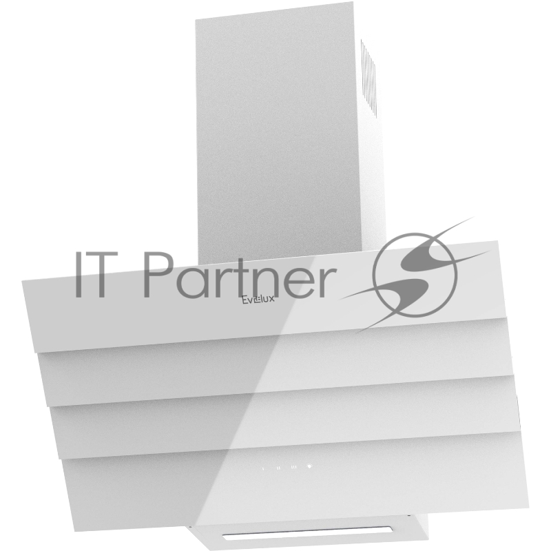 Наклонная вытяжка, 60 см, электронное управление, сенсорная панель, 3 скорости работы, производительность 920 м3/ч, LED освещение, белый, металл, стекло, 600х355х395-607 мм.