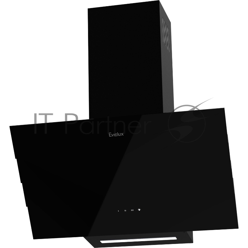 Наклонная вытяжка, 60 см, электронное управление, сенсорная панель, 3 скорости работы, производительность 920 м3/ч, LED освещение, черный, металл, стекло, 600х355х395-607 мм.