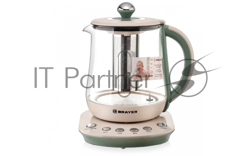 Электрический чайник BRAYER BR1015 2200 Вт,1,5 л, подст, 40-100 °С, завар.чая, стеклян