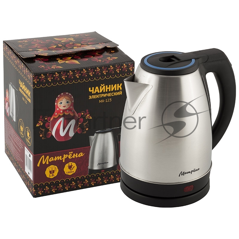 Чайник МАТРЁНА MA-123 электрический (1,8 л) стальной с голубой ручкой