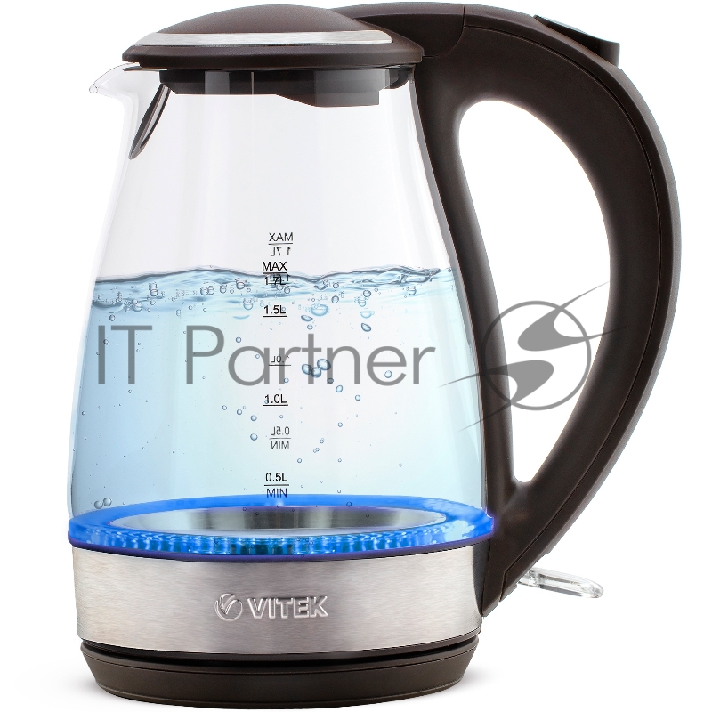 Чайник Vitek VT-7015 (TR) черный/стекло 1. Мощность 2200 Вт (макс.).2. Корпус из экологического термостойкого стекла.3.Автоматическое открывание крышки.4.Внутренняя подсветка 5.Максимальный объем 1,7 л.