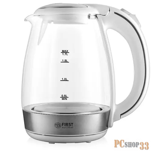 Чайник FIRST FA-5404-2-WI Мощность 2200 Вт.Максимальный объем 1.7 л • Корпус декорированный сталью.