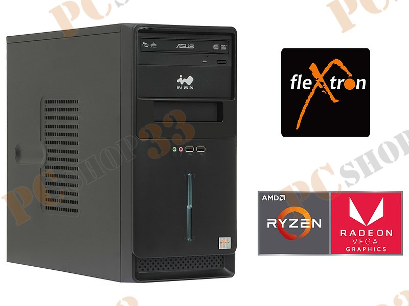 Компьютер Flextron Assistant (Ryzen 3 2200G-3.50ГГц, 4ГБ, 1ТБ, DVDRW, LAN, W10 Home SL 64bit)