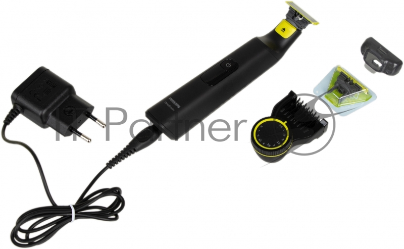 Триммер Philips OneBlade QP6530/16 черный/салатовый 5.4Вт (насадок в компл:2шт)