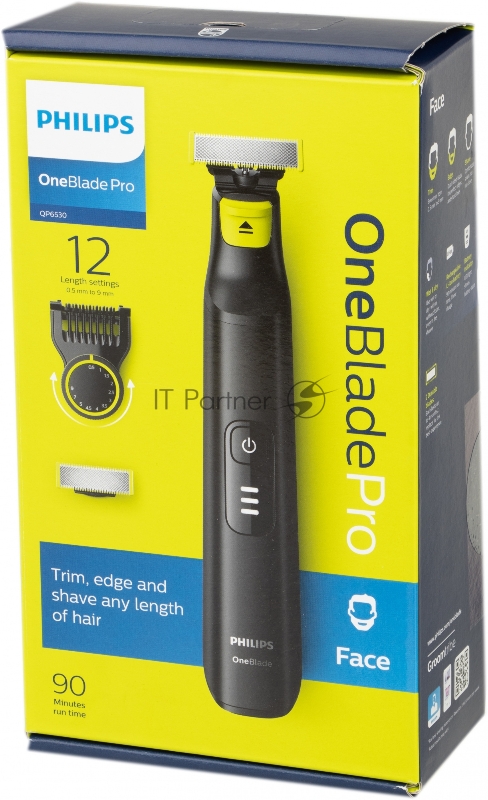 Триммер Philips OneBlade QP6530/16 черный/салатовый 5.4Вт (насадок в компл:2шт)