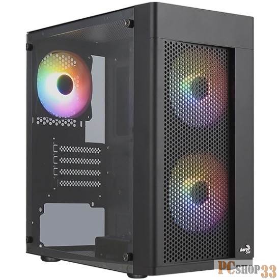 Корпус MiniTower AeroCool HEXFORM-G-BK-v2 (mATX, стекло, сетка, USB3.0x1, USB2.0x2, 3x120mm FRGB fans) (4711099471799)