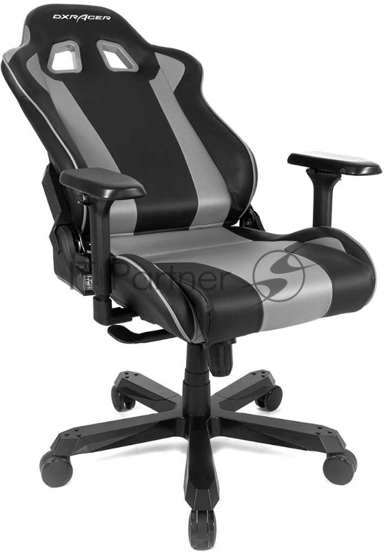 Игровое кресло DXRacer King чёрно-серое (OH/KS99/NG, экокожа, регулируемый угол наклона)