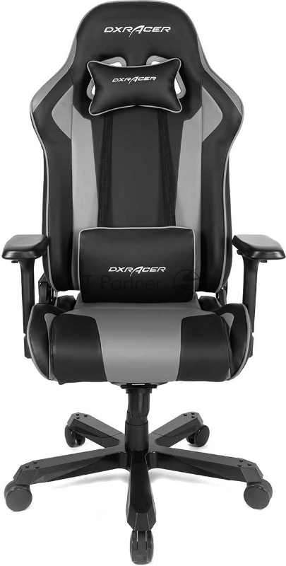 Игровое кресло DXRacer King чёрно-серое (OH/KS99/NG, экокожа, регулируемый угол наклона)