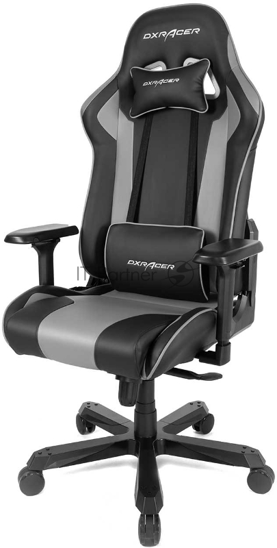 Игровое кресло DXRacer King чёрно-серое (OH/KS99/NG, экокожа, регулируемый угол наклона)