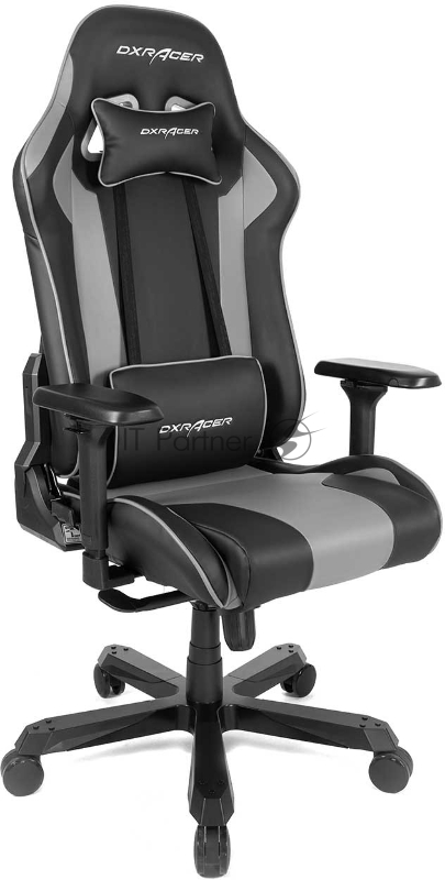 Игровое кресло DXRacer King чёрно-серое (OH/KS99/NG, экокожа, регулируемый угол наклона)