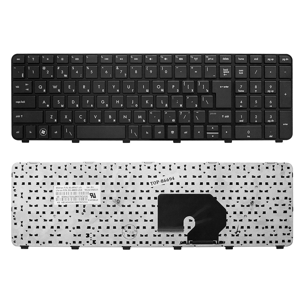 Клавиатура для ноутбука HP Pavilion DV7-6000, DV7-6100, DV7-6b00, DV7-6c00 Series. Г-образный Enter. Черная, с черной рамкой. 2B-03916W601.