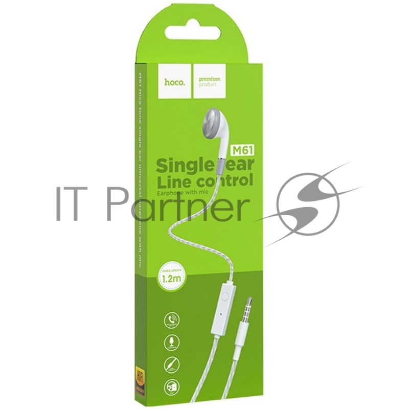 Проводной наушник-вставка с микрофоном Hoco M61, белый