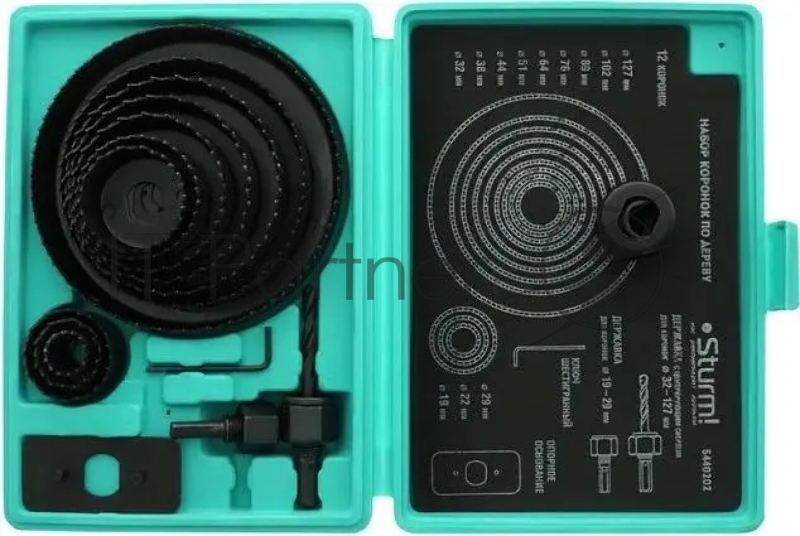 Коронки по дереву Sturm! 5440202 набор 15ед d=19/22/29/32/38/44/51/64/76/8 кейс