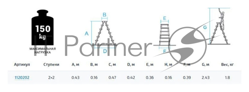 Стремянка Новая Высота NV 1120 двусторонняя алюминий 2ступ. (1120202)