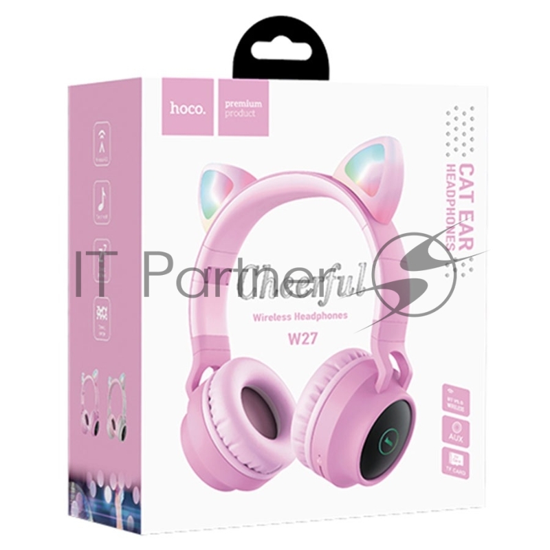 Полноразмерная гарнитура с кошачьими ушами беспроводная HOCO W27, розовый