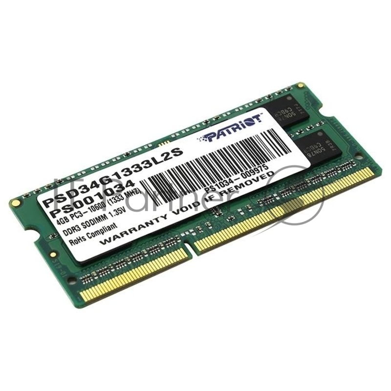 Модуль памяти SO-DIMM DDR 3 DIMM 4Gb PC10600, 1333Mhz, PATRIOT Signature (PSD34G1333L2S) (retail)