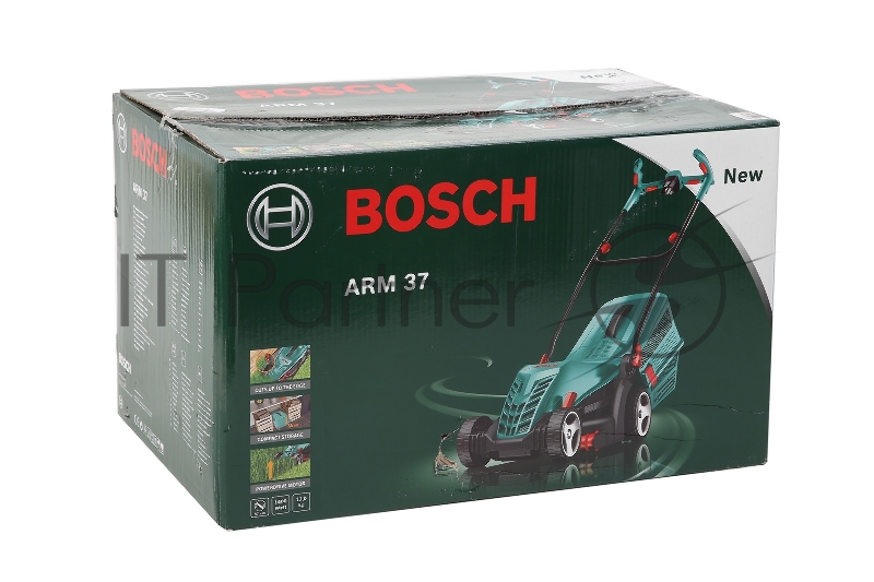 Газонокосилки Bosch ARM 37 06008A6201 Газонокосилка роторная { шир. 37см, Мотор Power drive, Момент 16Нм, 1400Вт, 40л, 12кг, 5 уровней кошения(20-70см) косит вдоль стен, складные Ergo ручки, комп. хранение }