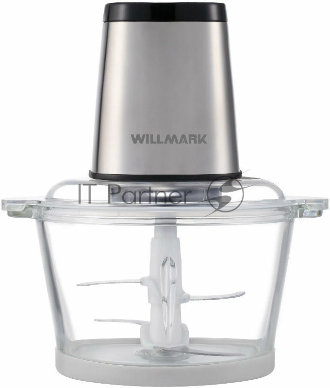 Измельчитель WILLMARK WMC-7288SS (550Вт., стекл. чаша 2л., рез. основ, корпус нержав. сталь, чёрный)