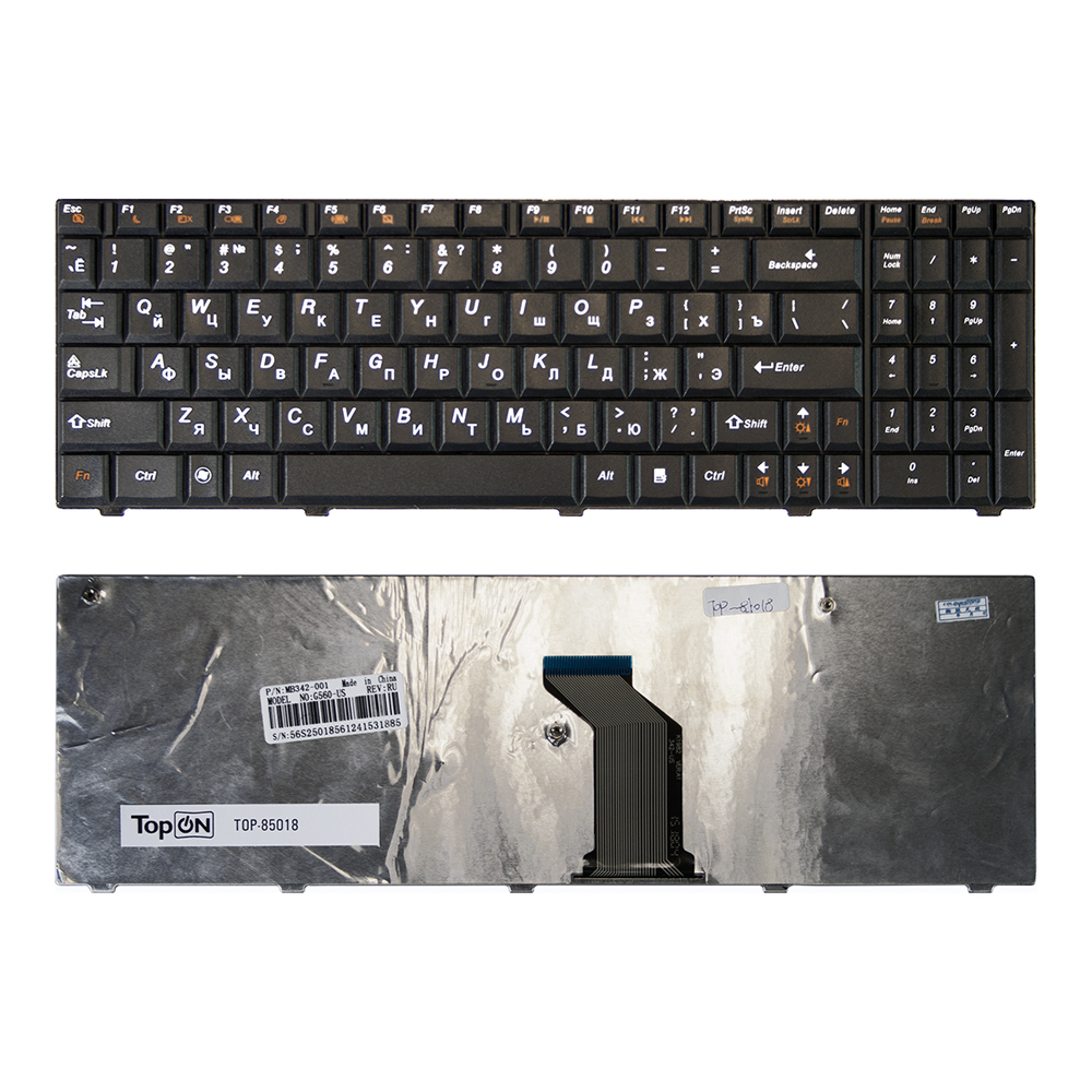 Клавиатура для ноутбука Lenovo G560, G560A, G560E, G565, G565A Series. Плоский Enter. Черная, без рамки. 25011416, 9Z.N5GSN.00R.