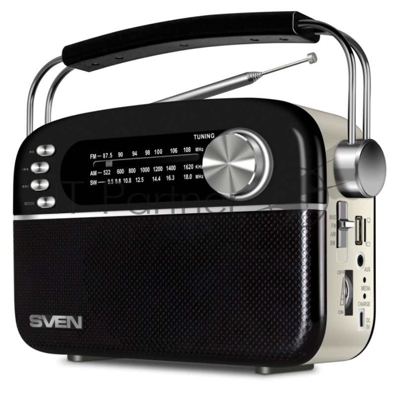 Радиоприёмник белый (4 Вт, FM/AM/SW, USB, SD/microSD, Bluetooth, 1200 мАч) SVEN SRP-505