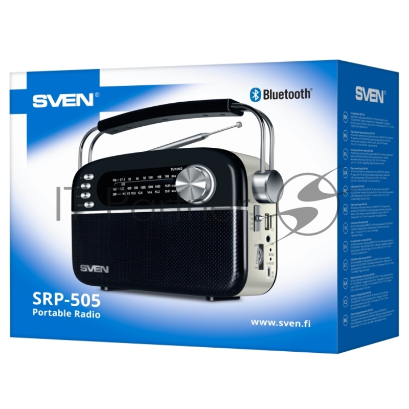 Радиоприёмник белый (4 Вт, FM/AM/SW, USB, SD/microSD, Bluetooth, 1200 мАч) SVEN SRP-505