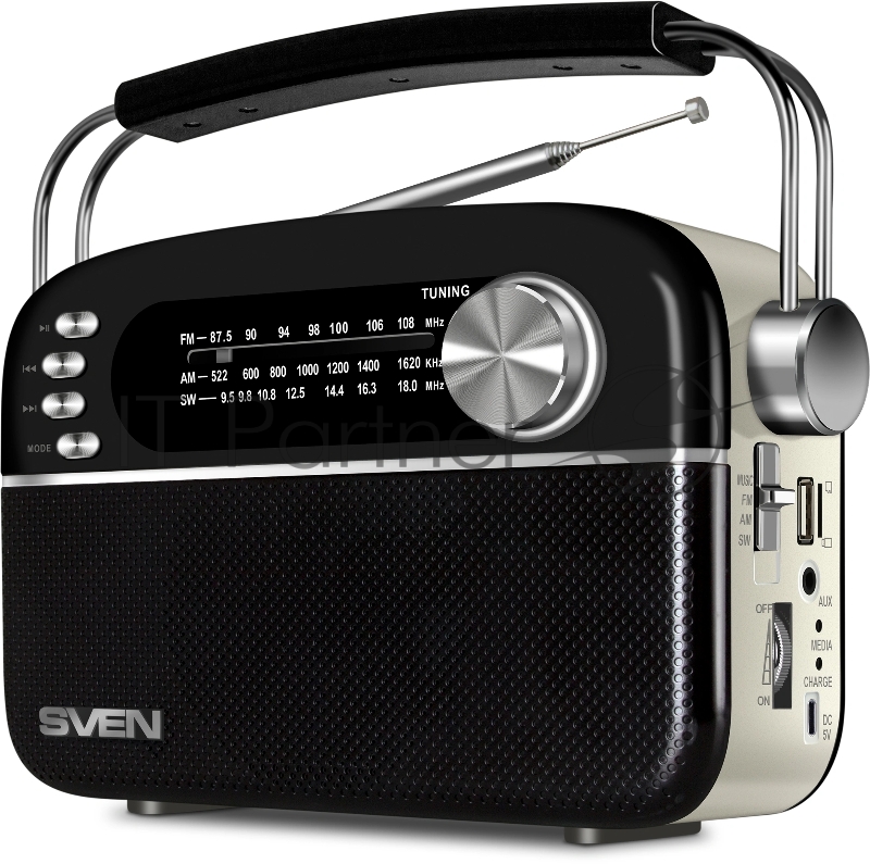 Радиоприёмник чёрный (4 Вт, FM/AM/SW, USB, SD/microSD, Bluetooth, 1200 мАч) SVEN SRP-505