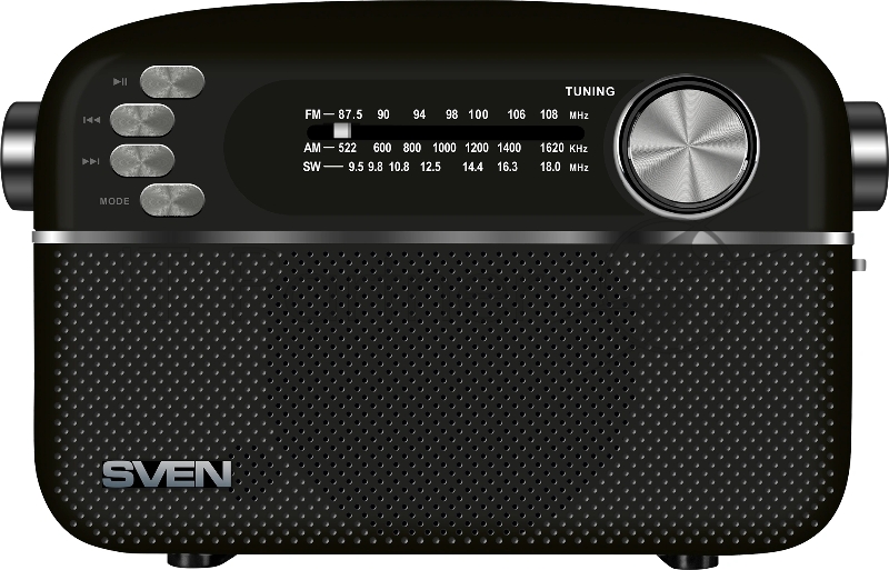 Радиоприёмник чёрный (4 Вт, FM/AM/SW, USB, SD/microSD, Bluetooth, 1200 мАч) SVEN SRP-505