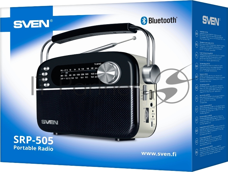Радиоприёмник чёрный (4 Вт, FM/AM/SW, USB, SD/microSD, Bluetooth, 1200 мАч) SVEN SRP-505